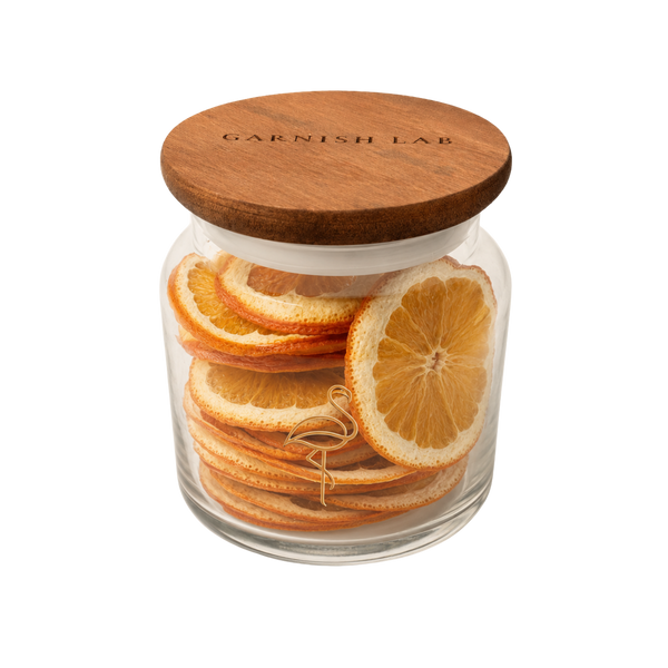 Dried orange wheels for cocktails, sliced thin and dried slow in West Palm Beach by Garnish Lab